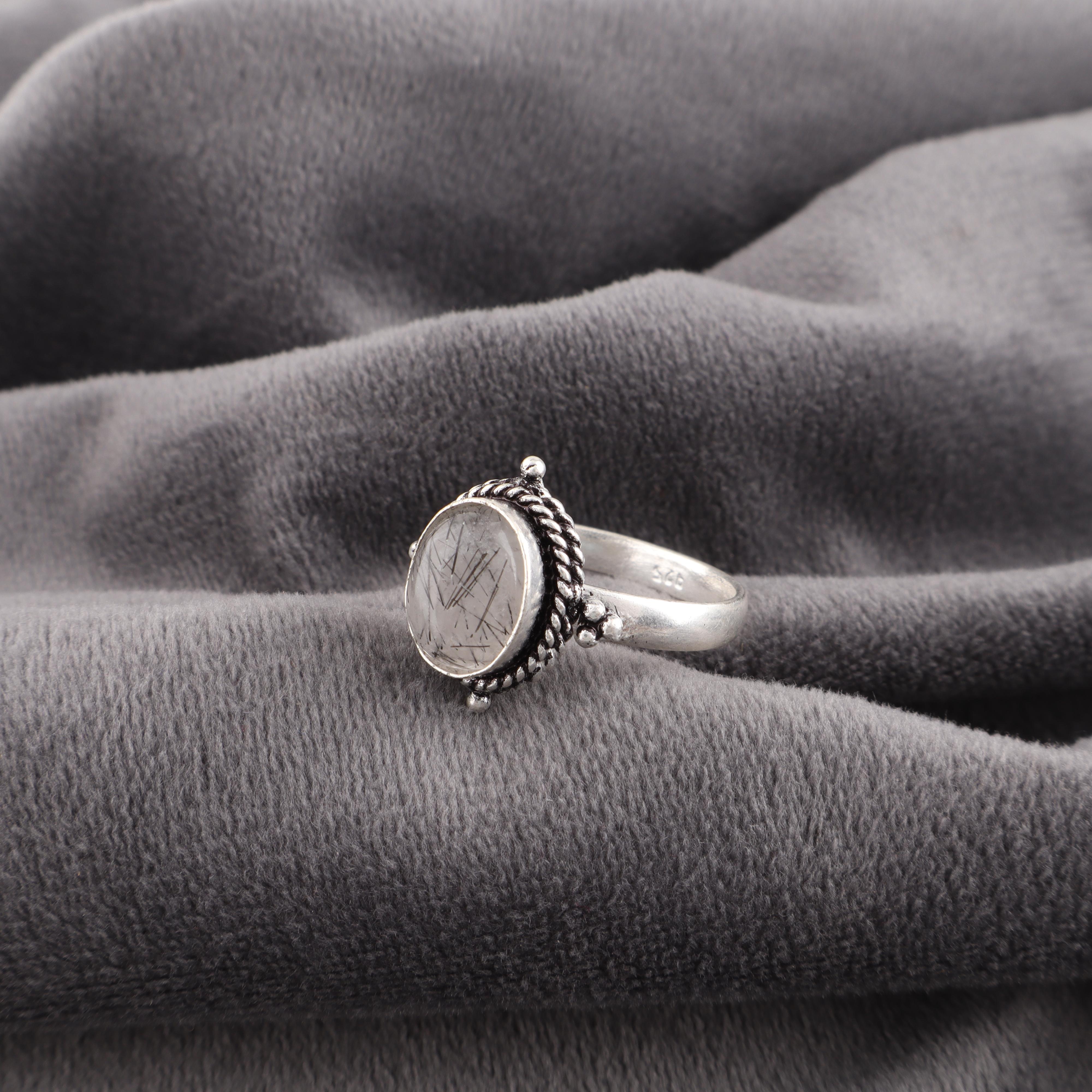 

Драгоценный камень Черный Рутил, Кольцо из стерлингового серебра 925 пробы, Красивое серебряное кольцо, Богемные украшения ручной работы для свадебного подарка 12 белый