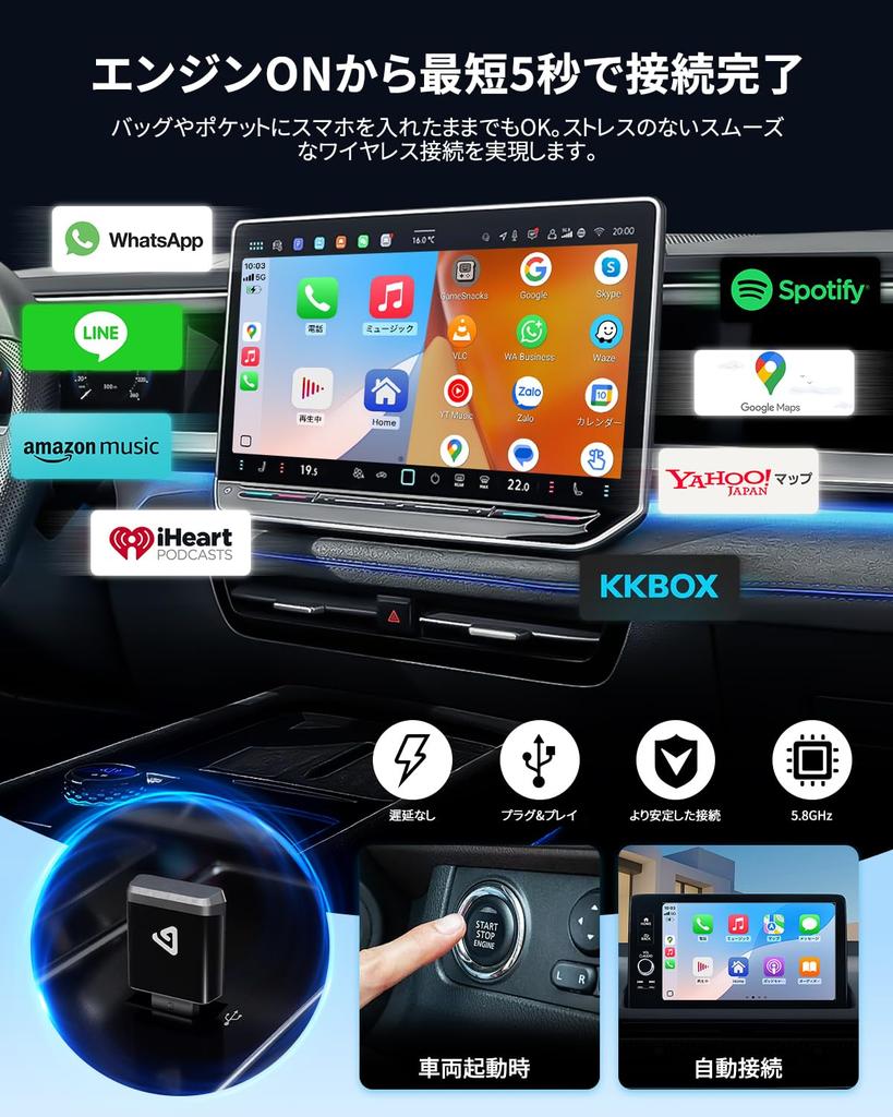 Official Technical Standards 2025 MINI Wireless CarPlay Android Auto USB Converts Wired Connections To Compatible with Factory Wired Auto Compatible