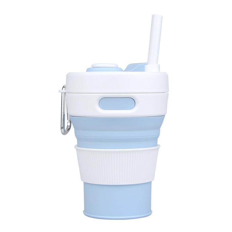 1pc 450ml Foldable Portable Telescopic Water Cup Outdoor Travel Silicone Coffee Cup Straw Cup with Buckle Save Space