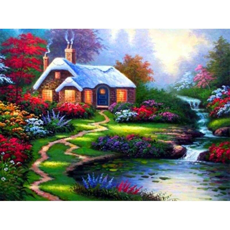 New 5D DIY Diamond Painting Scenic Lodge Diamond Embroidery Scenery Cross Stitch Full Round Drill Home Decor Manual Gift