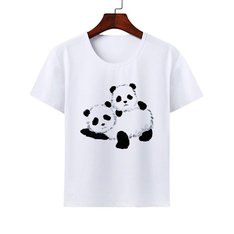 Cartoon Cute Animal Panda Tshirt Modal Casual Family Wear Class Clothes Short Sleeve Round Neck Childrens Summer polyester
