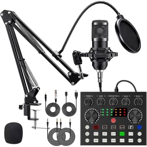 BONKYO V8S Karaoke Set for Home Use, DJ Mixer Set for Live Streaming, Audio Interface, Mixer, Audio Live Sound Card, Male/Female Voice Changer, Microp