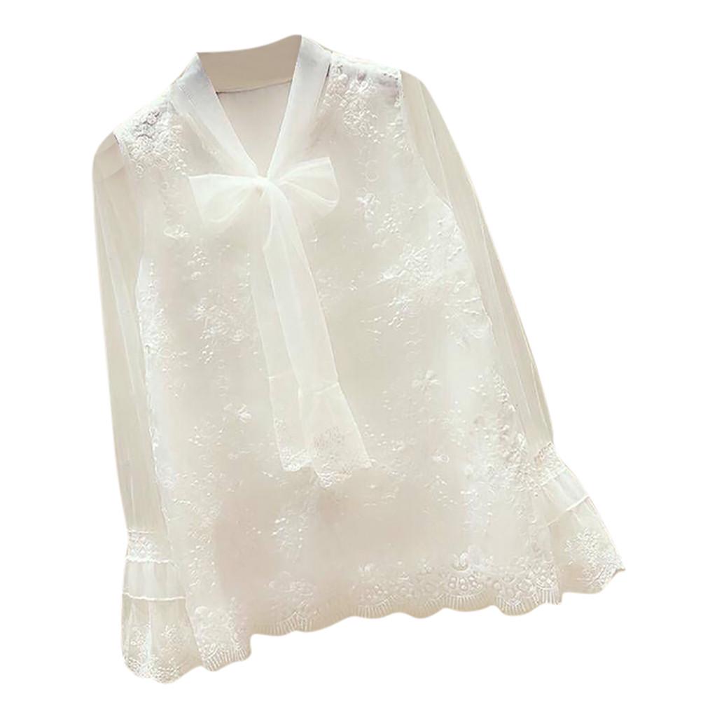 Fashion Women Long Sleeve Floral Lace V-Neck Casual Tops Ladies Shirts M