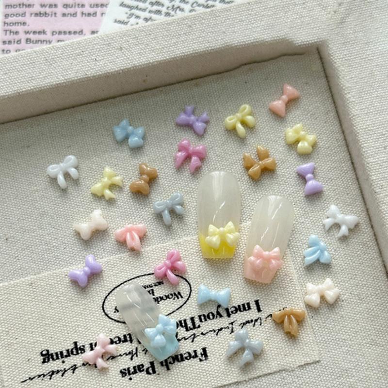 100Pcs 3D Mini Bow Resin Nail Art Decoration Bowknot Ornament Nail Charm Jewelry Design Kawaii Gem