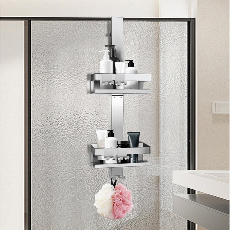 Estante para Puerta de Ducha de Acero Inoxidable con Montaje en Puerta de Vidrio Estante de Ducha de Gran Capacidad Estante de Almacenamiento para el Hogar Sin Taladro para
