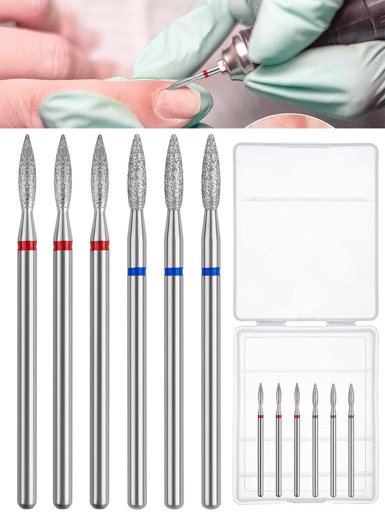 6pcs/SET Nail Dill Bits Diamond Milling Cutter for Manicure 3/32" Burr Electric Nail File Cuticle Remover Tool