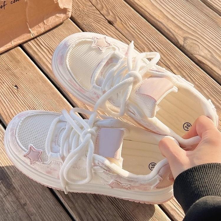 Star Women's Summer Breathable Mesh Mesh Shoes, New Shoes with Skirts, Versatile Platform Sports Board Shoes