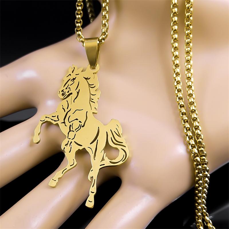 Aesthetic Horse Animal Necklace for Women Men Stainless Steel Gold Color Neck Chain Collar Party Wedding Gift Jewelry N3224S01