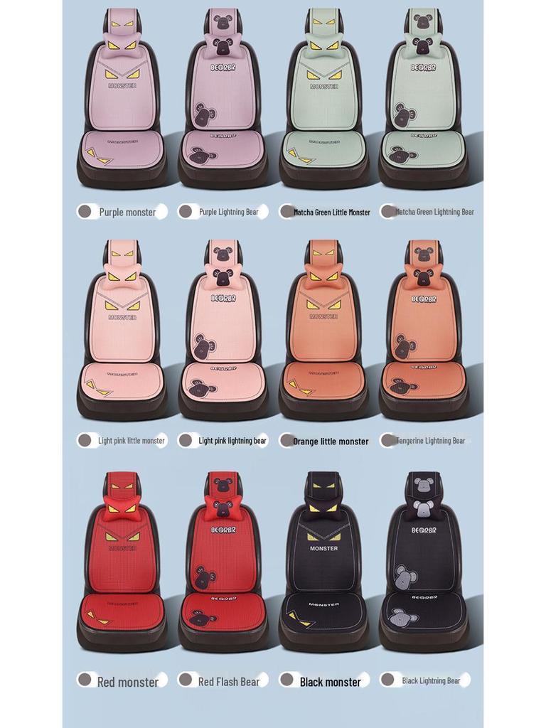 Universal Cartoon Linen Car Seat Cushion - Warm, Stylish, Four Seasons Comfort