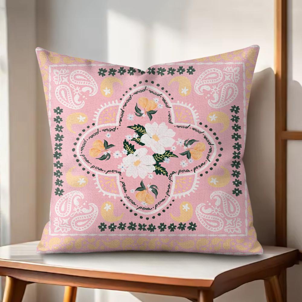 Pink Retro Flowers Cushion Cover Natural Linen Organic Fabric DoubleSided Printing Couch Pillow Covers Home Decor
