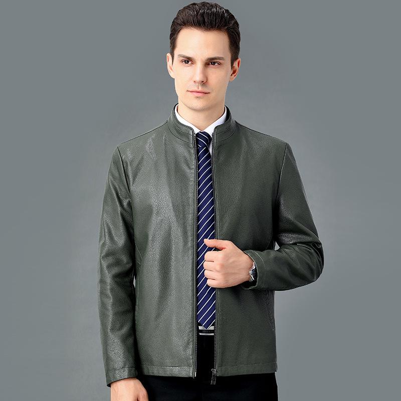 Jaqueta de couro para meia-idade e idosos, primavera e outono, tamanho grande, jaqueta única plus veludo, estilo fino