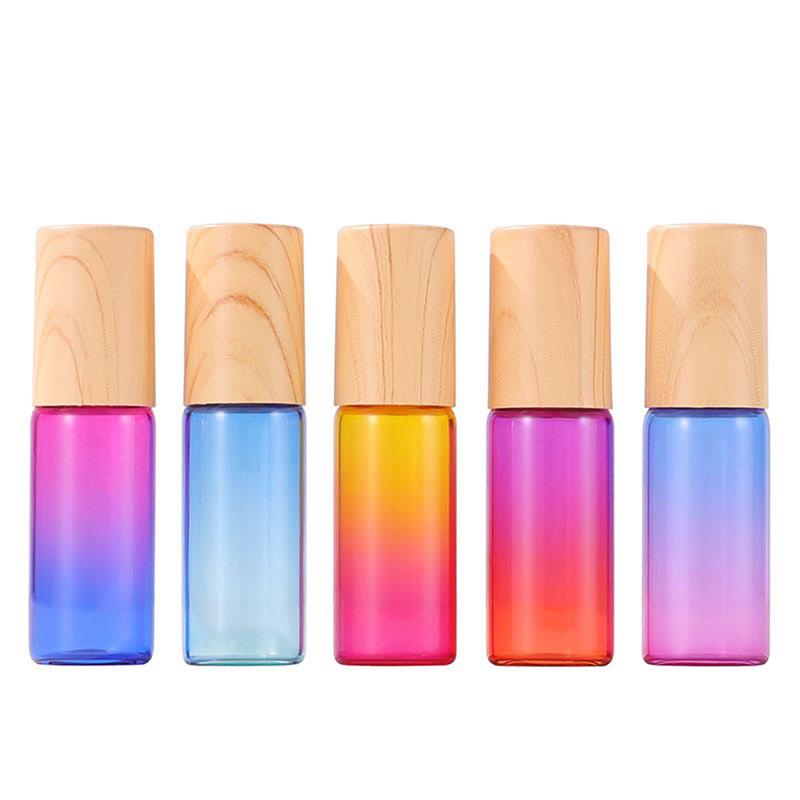 Glass Roll On Bottles 10ml Gradient Color Empty Bottle Roller Ball For Essential Oil Travel Kit