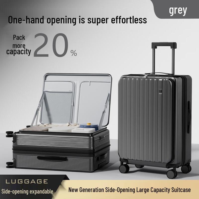 Side-Opening Double-Layer Trolley Luggage with Cup Holder & USB 26 inch