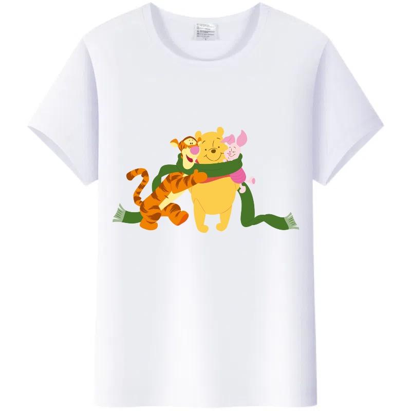 Y2K Tshirt Kawaii Tops Unisex Cartoon Winnie The Pooh Tigger Friends Graphic t-shirt Summer Blouses White Tees