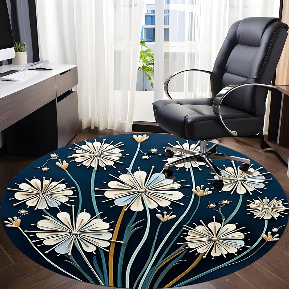 1PC Floral Design Office Round Area Rug, Mat Suitable For Office, Under Office Chairs Bedroom Living Room Home Decor, Room Deco