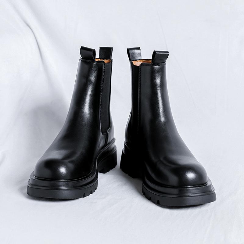 

Thick soled men s boots British gentleman style Work and party Black Autumn/Winter Outdoor Hot selling leather shoes 44 чёрный