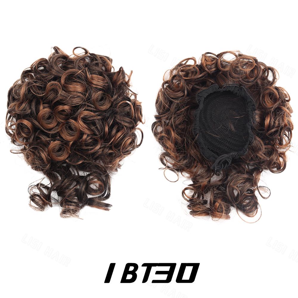 XINRAN Synthetic Messy Bun Short Curly Ponytail Extension Elastic Drawstring Loose Big Curly Clip In Hair Pieces For Women Daily Wear