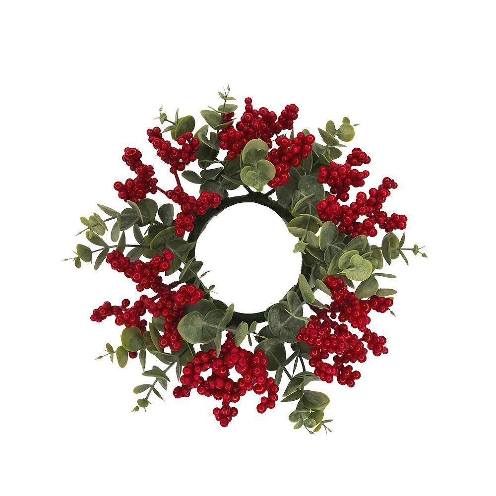 Artificial Pinecone Berry Christmas Candlestick Wreath Simulated Plastic Candle Ring Wreath Decorative Table Wreath Centerpiece