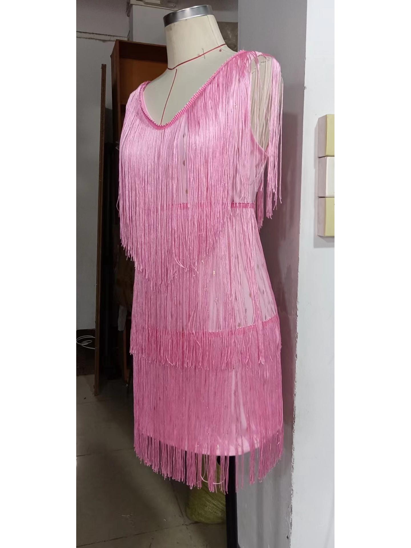 

Вечірня сукня з китицями для жінок - Стиль INS XXL рожевий