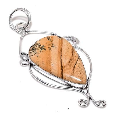 Natural Picture Jasper Gemstone 925 Sterling Silver Gift Pendant 3.35" F8D42