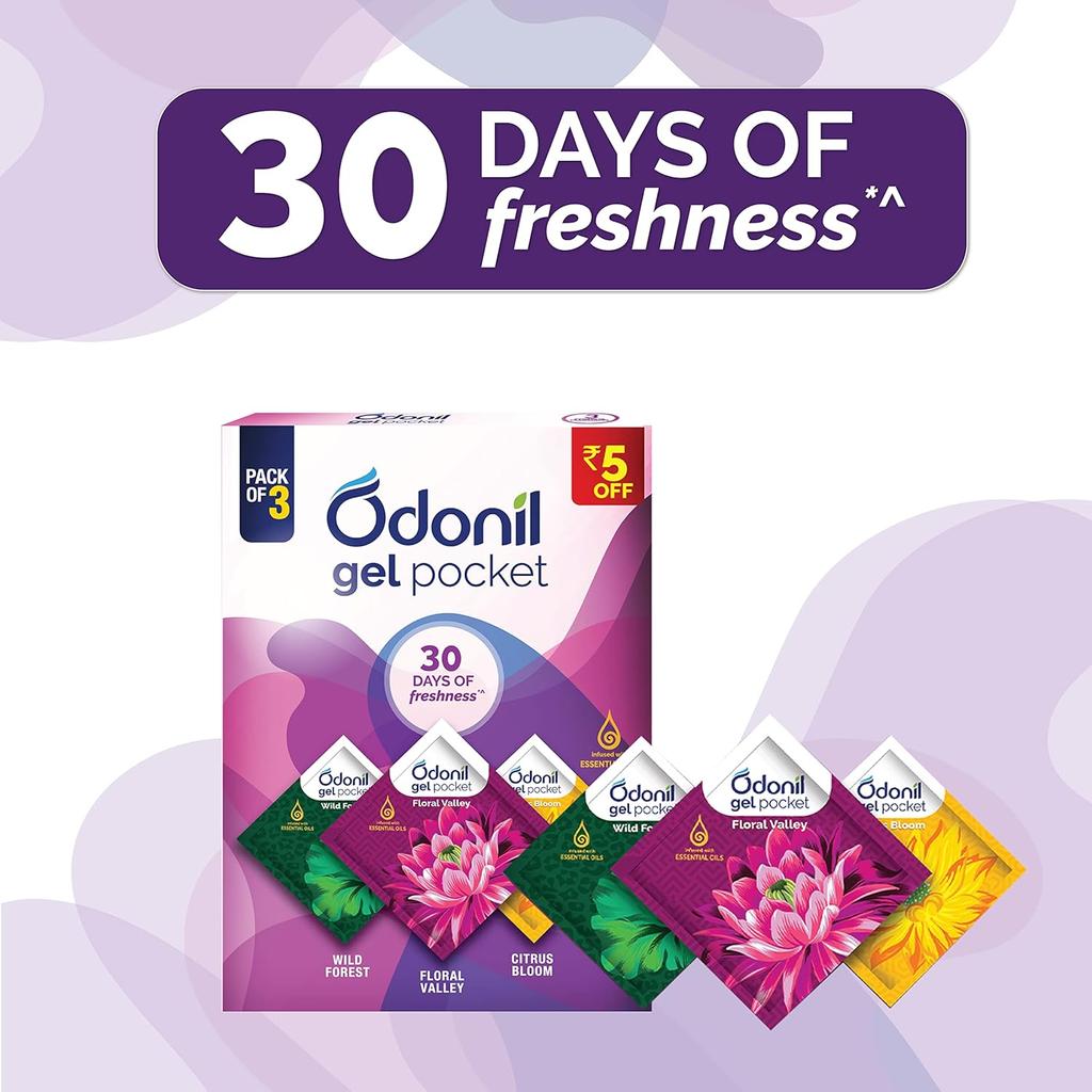 Odonil Gel Pocket Air Freshener 30g (10g X 3) Infused With Essential Oils Long Lasting