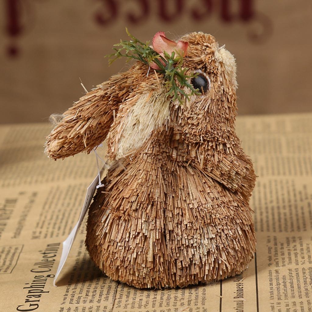 Animal Ornament Bunny Figurines Christmas Holiday Tree Creature Ornament Handmade Woodland Straw Decorative Set Natural Wooden for Home Decor