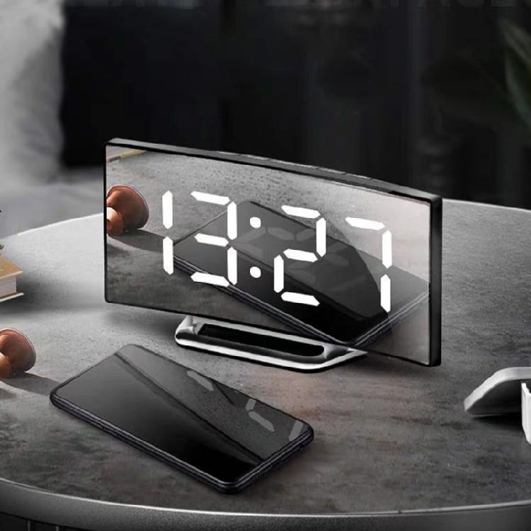 Mirror Double Digital Alarm Clock With Adjustable Night lighting Quiet Operate Temperature Display Double Power Supply