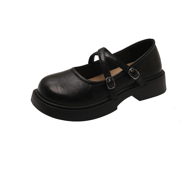 French cross Mary Jane small leather shoes women's retro round head inner heightening women's shoes autumn shallow mouth single shoes