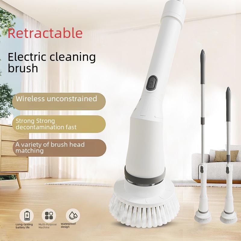 Retractable Long-Handle Wireless Electric Cleaning Brush for Bathroom