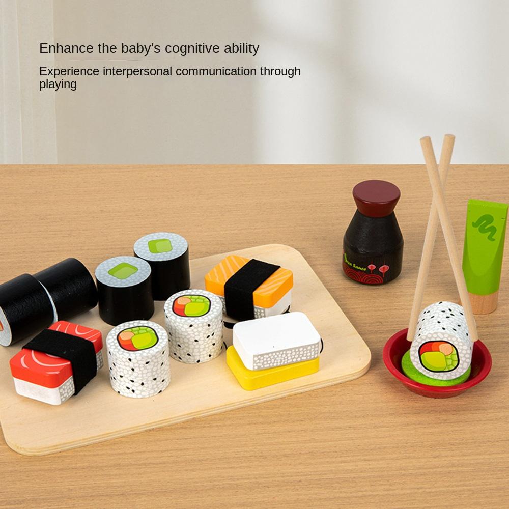 Smooth Kid Pretend Play Sushi Toys Funny Wooden Food Set Creative Pretend Play Food Set  Exercise