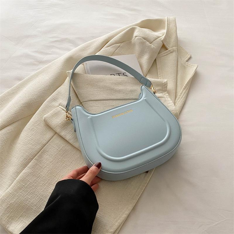 Textured Press-shell Handbag for Women's Spring and Summer New Solid Color Chain Underarm Bag Shoulder Bag Crossbody Crescent Bag