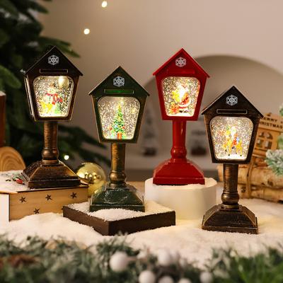 Weihnachts-Windlicht USB/Batteriebetrieben Briefkasten-Design Lampe Retro Pailletten Glaskugel