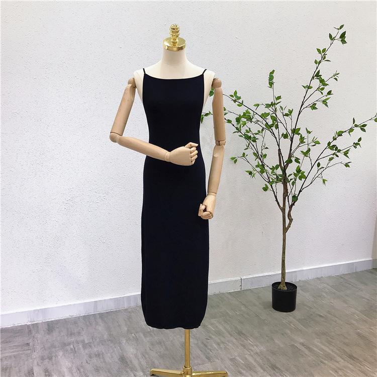 1685 Autumn Black Backless Spaghetti Strap Dress - Retro & Elegant Ice Silk Medium