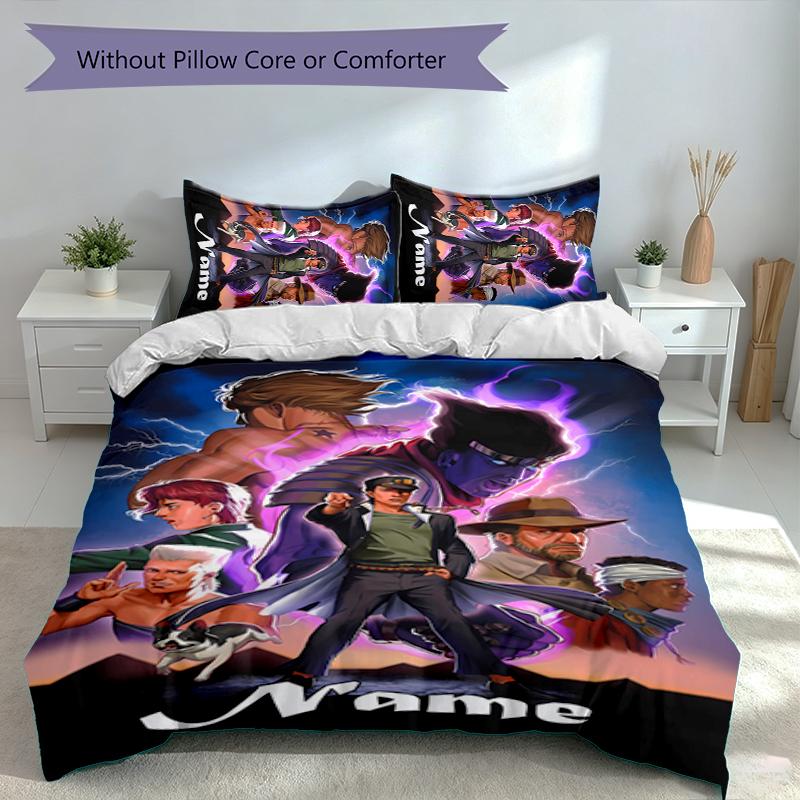3pcs Custom Name JoJo's Bizarre Adventure Set,Includes 1 Duvet Cover and 2 Pillowcases,All-season Bedroom Decor