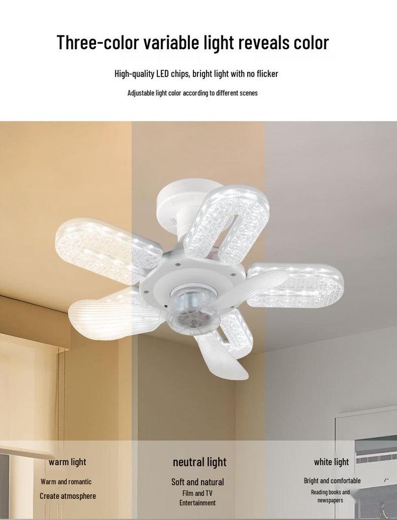 Modern Cross-Border LED Folding Leaf Lamp for Home Bedroom: E27 Screw Base, Crystal Design, Detachable Fan Blades