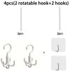 4pcs Set (2pcs Rotating Hooks And 2pcs Fixed Hooks) 360-Degree Four-Claw Rotating Hooks, Suitable for Bags, Neckties, Scarves, Belts,
