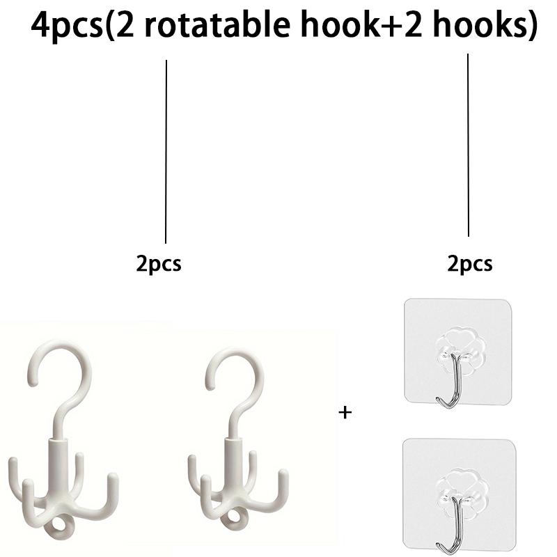 4pcs Set (2pcs Rotating Hooks And 2pcs Fixed Hooks) 360-Degree Four-Claw Rotating Hooks, Suitable for Bags, Neckties, Scarves, Belts,