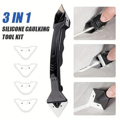 Kit de ferramentas de calafetagem de silicone 3 em 1, removedor de calafetagem e selante de aço inoxidável, ferramentas de acabamento, raspador de rejunte