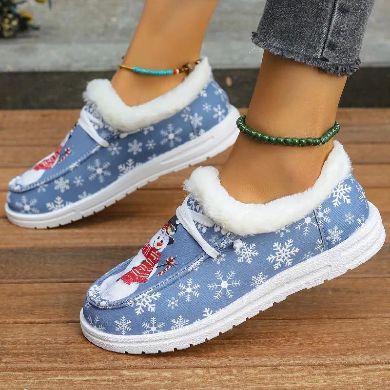 Baumwollschuh mit Weihnachtsdruck. Bequeme Canvas-Stiefelette in Übergröße. Runde Spitze und Samt. Neu 2024