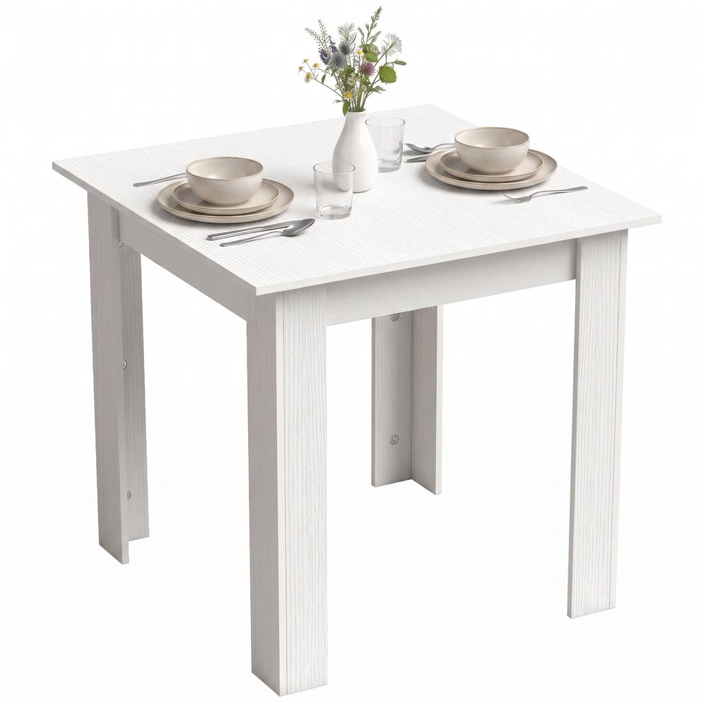 Square Dining Table, Modern Small Dining Table with Wood Effect, Space Saving, Non-slip Foot Pads, White