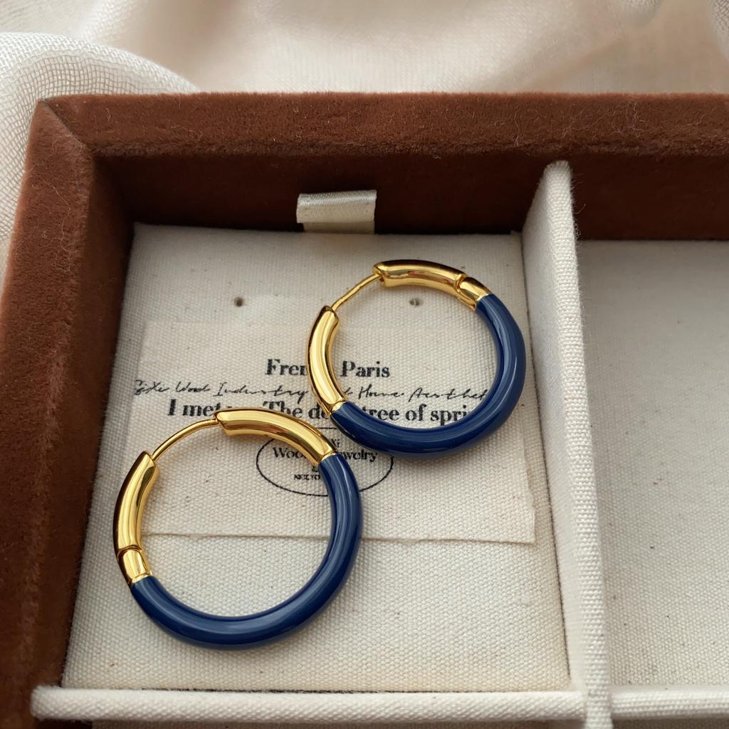 Classic Ring Ear Buckle Earrings Advanced Simple Color Splicing Atmospheric Light Luxury Niche Design Exquisite Temperament Earrings