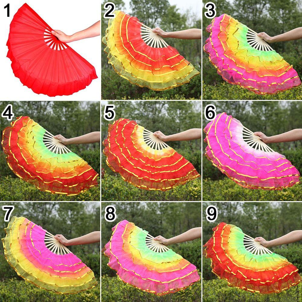 Long Imitation Dancer Practice Long Silk Fans Belly Dancing Fan Silk Fans Rayon Silk Fans