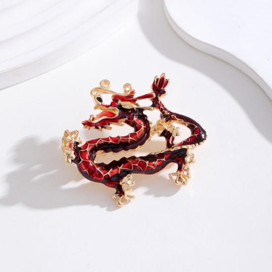 Ethnic Style Brooch Pin Unisex Dragon Shape Rhinestone Inlaid Enamel Pin
