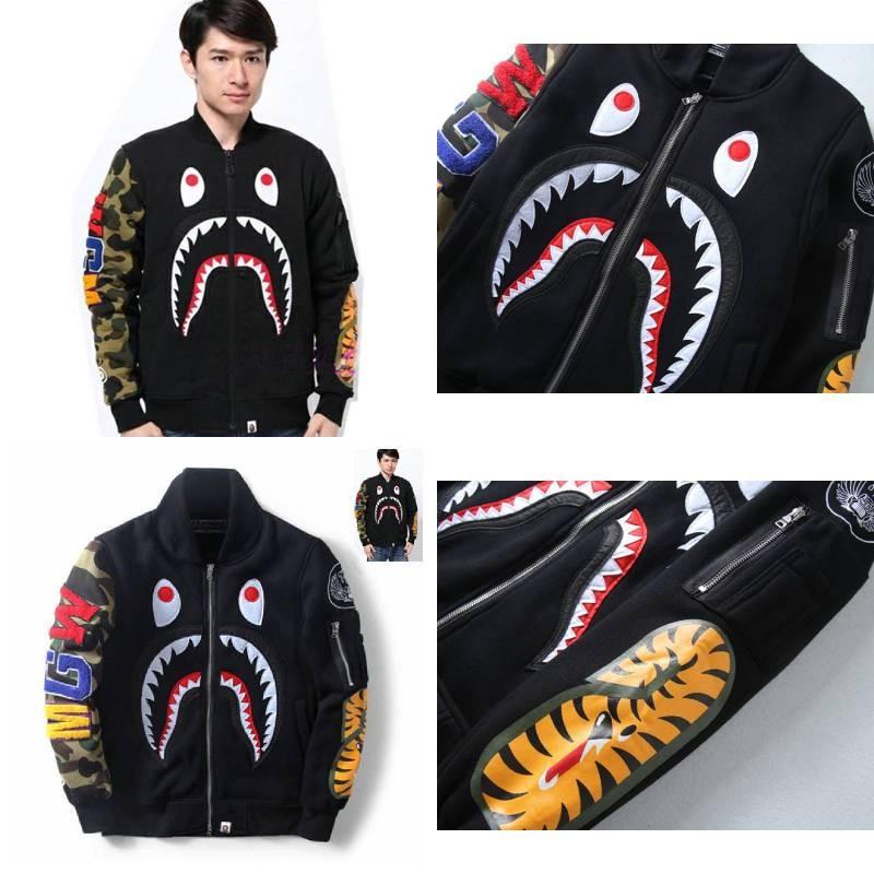 Shark Print Bomber Jacket For Men With Windproof Fabric For Casual Daily Wear
