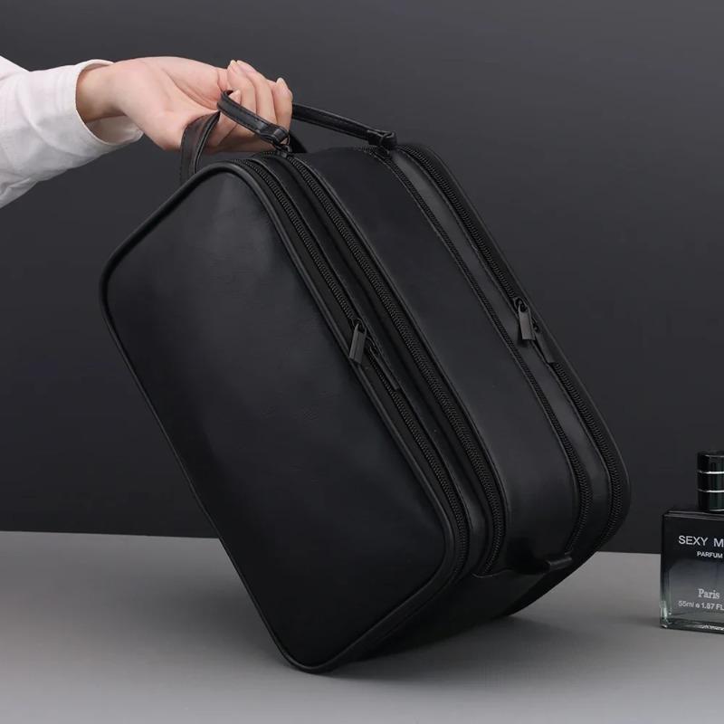 Men's Large Capacity Waterproof PU Leather Toiletry Bag Travel Cosmetic Organizer for Business Trip and Gym