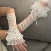 Bowknot Lace Fingerless Gloves Ruffle Trim Long Hand Sleeves Bridal Wrist Gloves  Cosplay Event