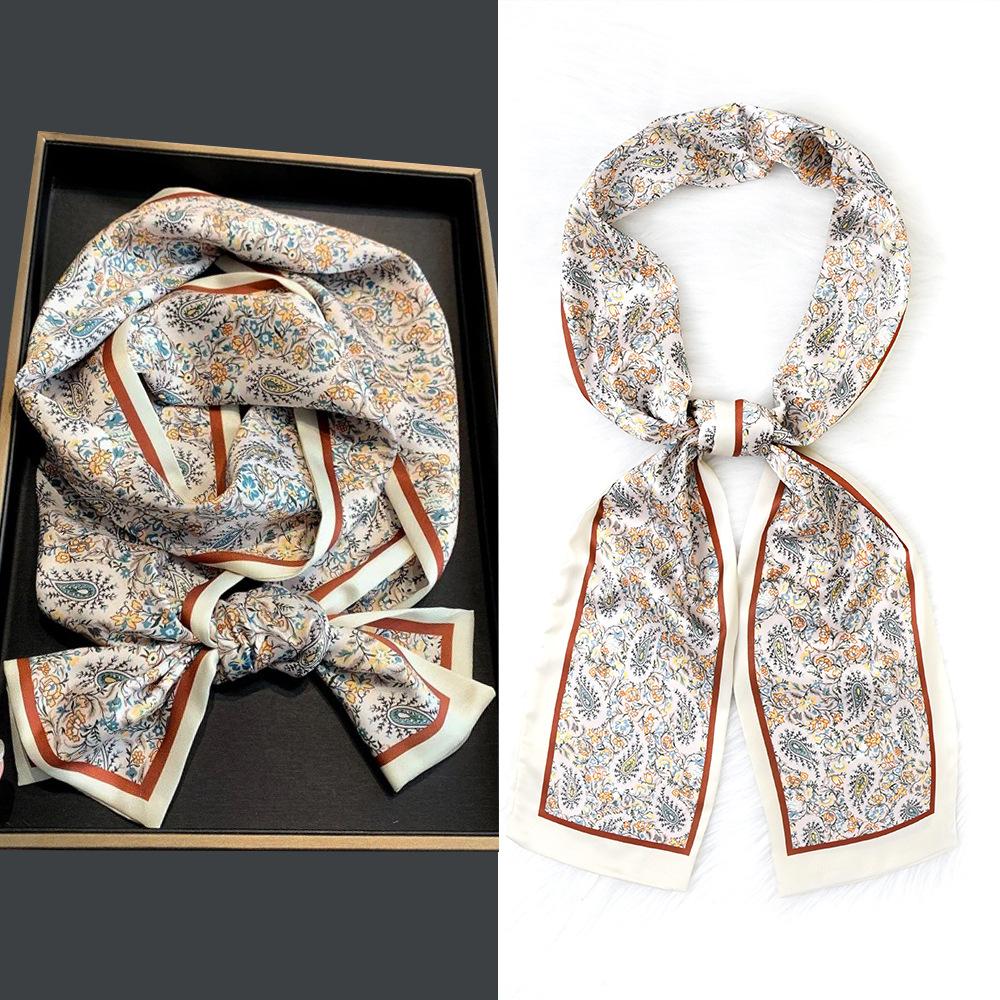 Ladies' Fashion Versatile Striped Carriage Irregular Satin Long Scarf Silk Scarf Premium Double Layer Narrow Long Scarf