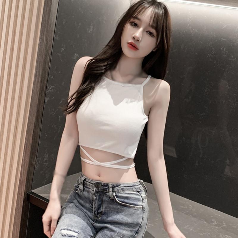 Rückenfreies, aushöhlen, Fitness, ärmellos, kurz, bauchfreie Tops, Party-Tops, Unterhemden, Streetwear, schwarze Schnür-Crop-Tops