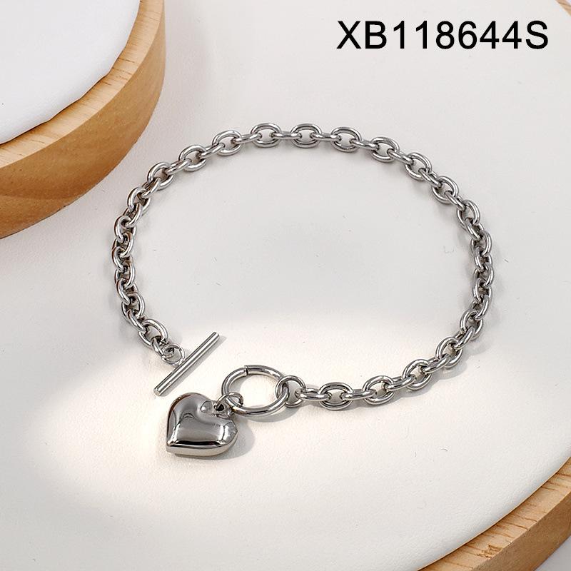 Stainless Steel Heart Pendant Necklace  Bracelet Set - Fashionable Titanium Jewelry