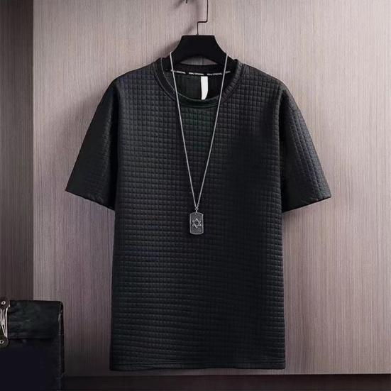 2 szt./zestaw Strój męski Wafelkowa tkanina Jednolity kolor Garnitur sportowy Okrągły dekolt Krótki rękaw Top Szorty ze sznurkiem Zestaw Casualowa odzież sportowa